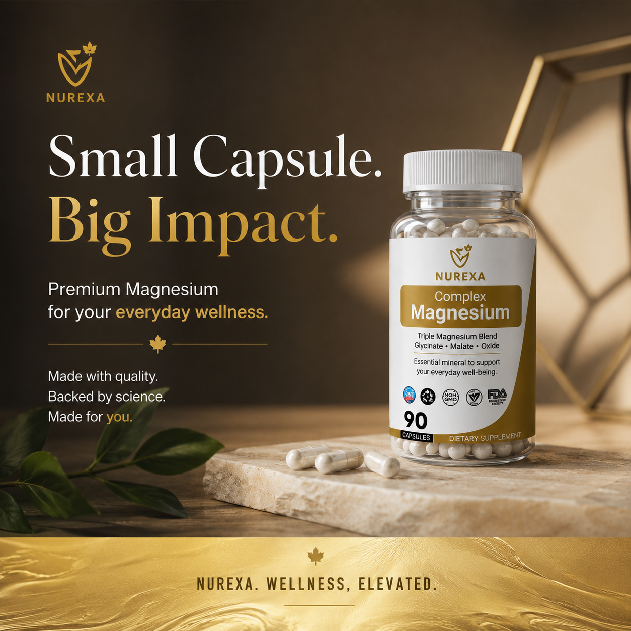 Nurexa Complex Magnesium styled with the tagline Small Capsule, Big Impact